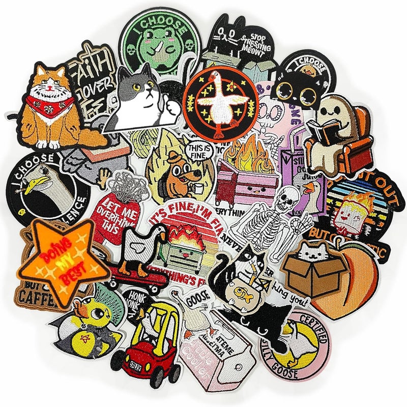 Meneng Funny Iron on Embroidered Patches: 30PCS Sew On Applique Patch with Cute Animal Humorous Quotes - Cartoon Funny DIY Crafts for Jacket Hat Backpack Shirt Decor - Image 1